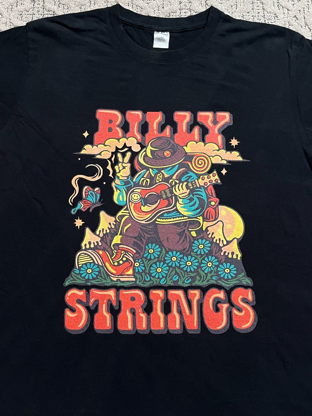 🎸 '21 Billy Strings Artist Smoking Peace Banjo Funky Black Tee